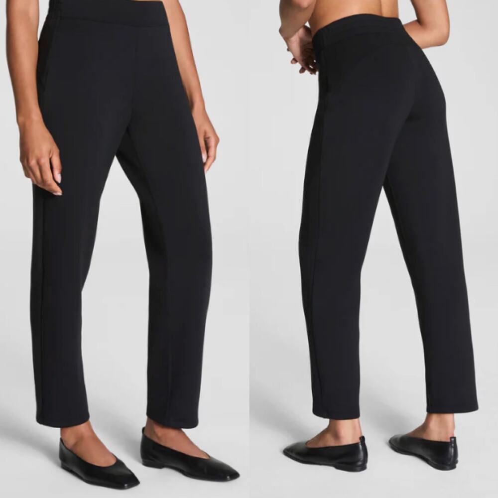 Spanx Black Modal Blend AirEssentials Slim Straight Pants Pull On Petite L Comfy